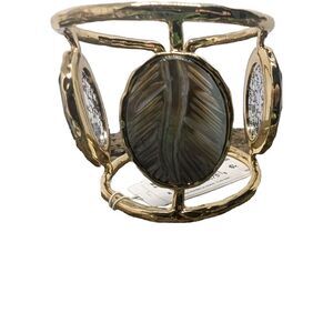 Betsey Johnson Skeletons After Dark Gold Shell Feather Ink Cuff Bracelet Tag New